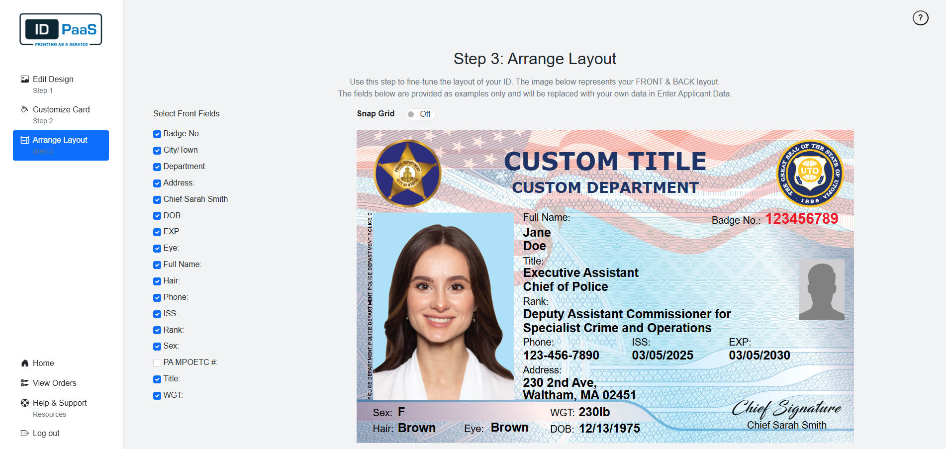 Arrange layout screen in the IDPaaS portal