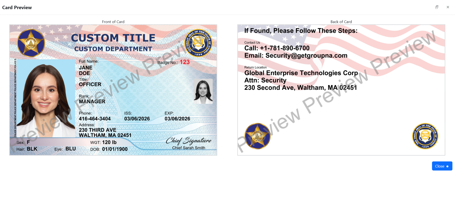 Preview card screen in the IDPaaS portal