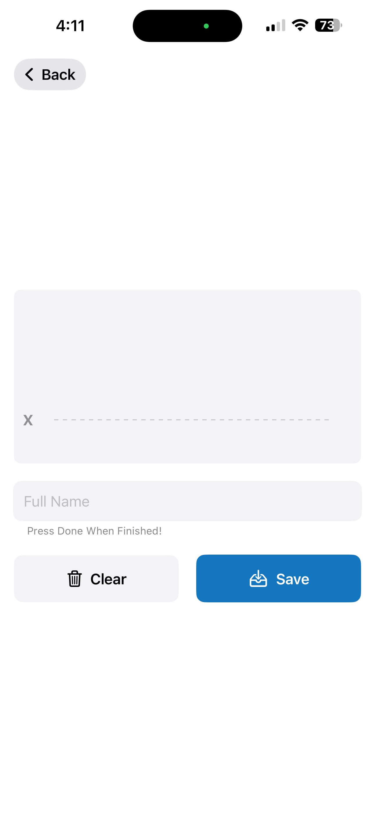 Signature capture screen in the ID card enrollment app