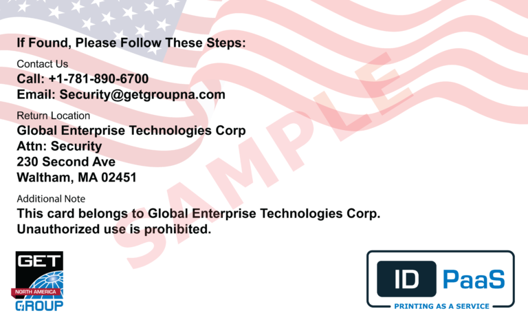 Sample firefighter ID card back