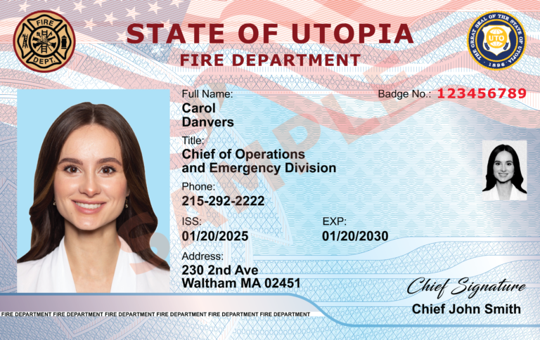 Sample firefighter ID card front